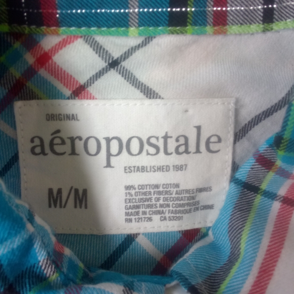 Aeropostale Blue Plaid L/S Button Down Casual Shirt Top Med - Picture 5 of 5